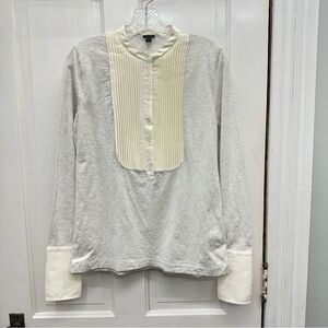 J crew casual dress shirt women's small. heather grey cream with satin accents.
